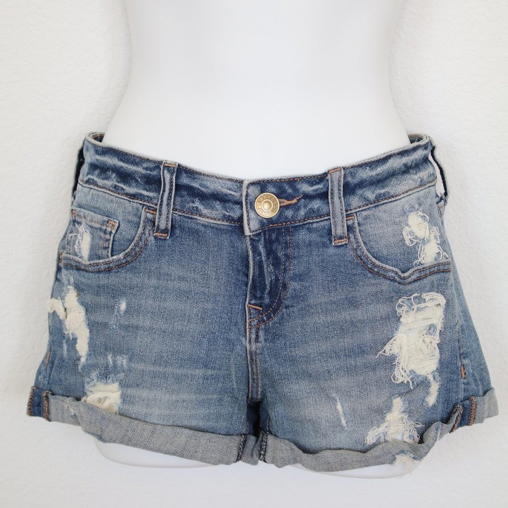 $64 EXPRESS JEANS SHORTS Boyfriend Low Rise RIPPED Destroyed Cuffed - Size 2